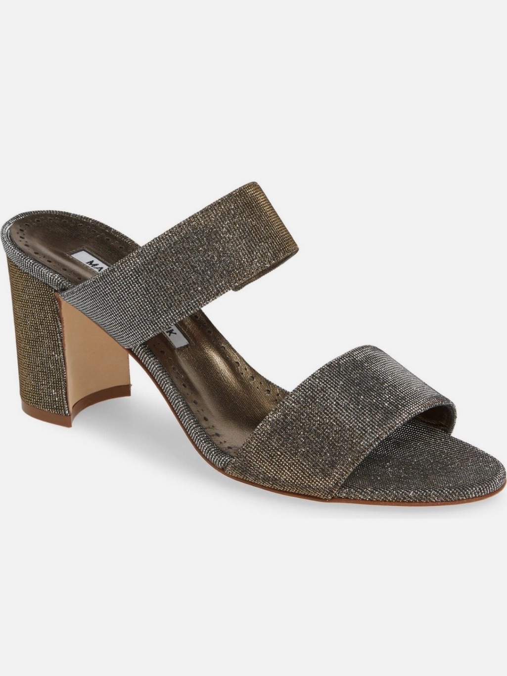 Manolo Blahnik Kalita Metallic Bronze Slide Sandal Heels